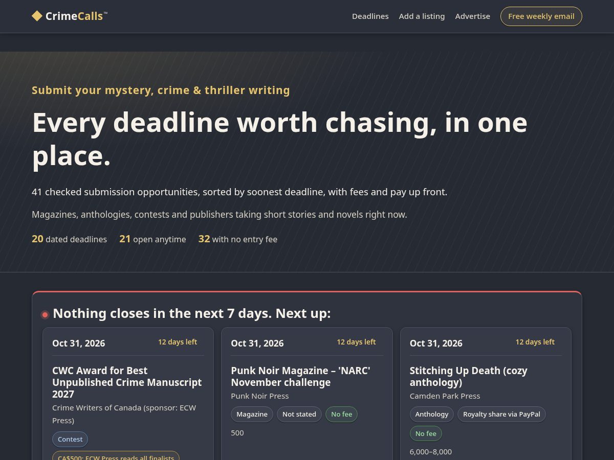 Landing-page snapshot of crimecalls.com