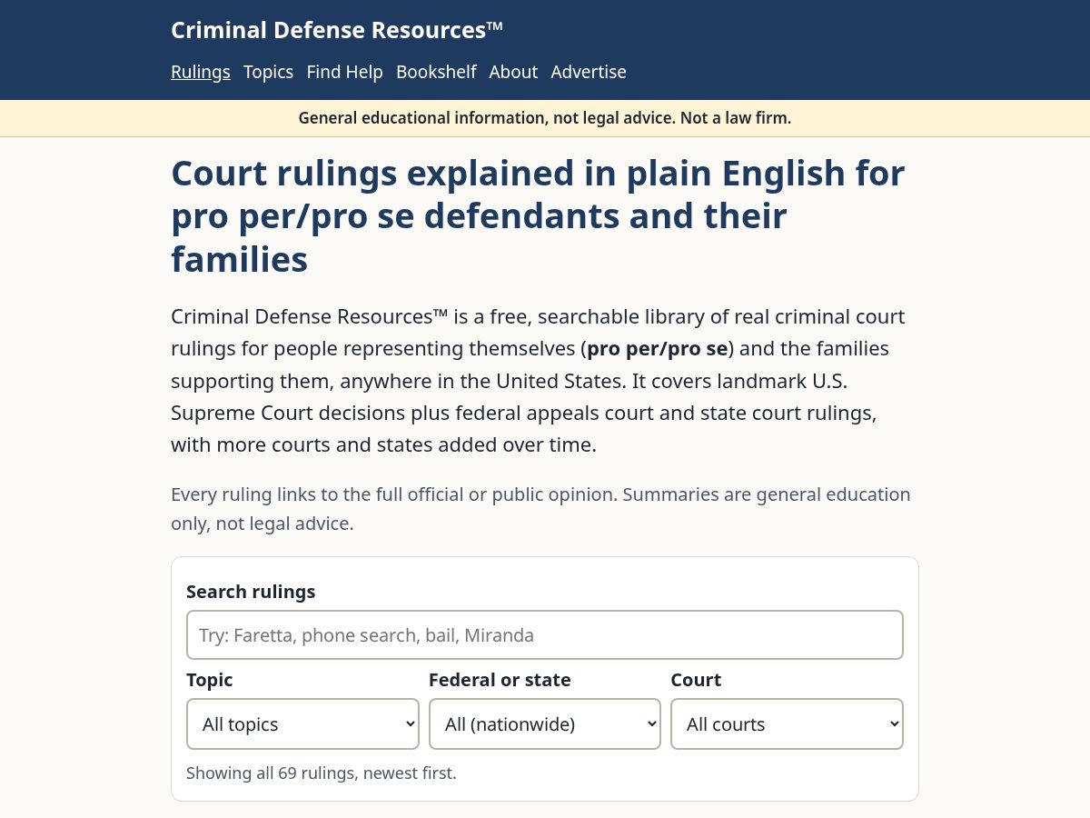 Landing-page snapshot of criminaldefenseresources.com