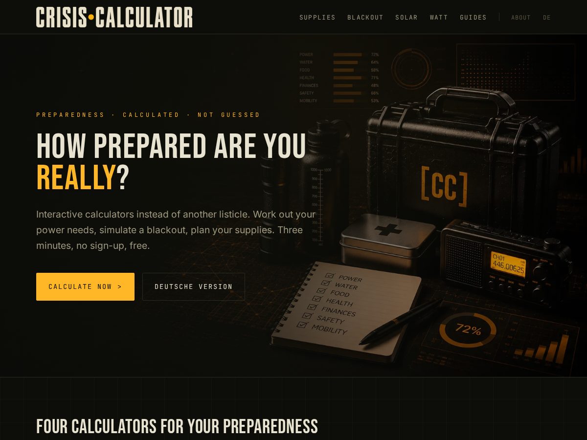 Landing-page snapshot of crisis-calculator.com
