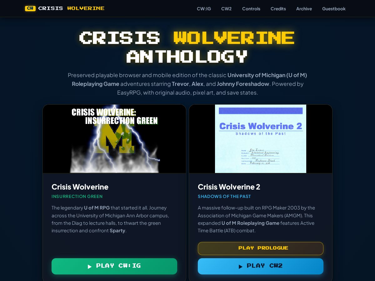 Landing-page snapshot of crisiswolverine.com
