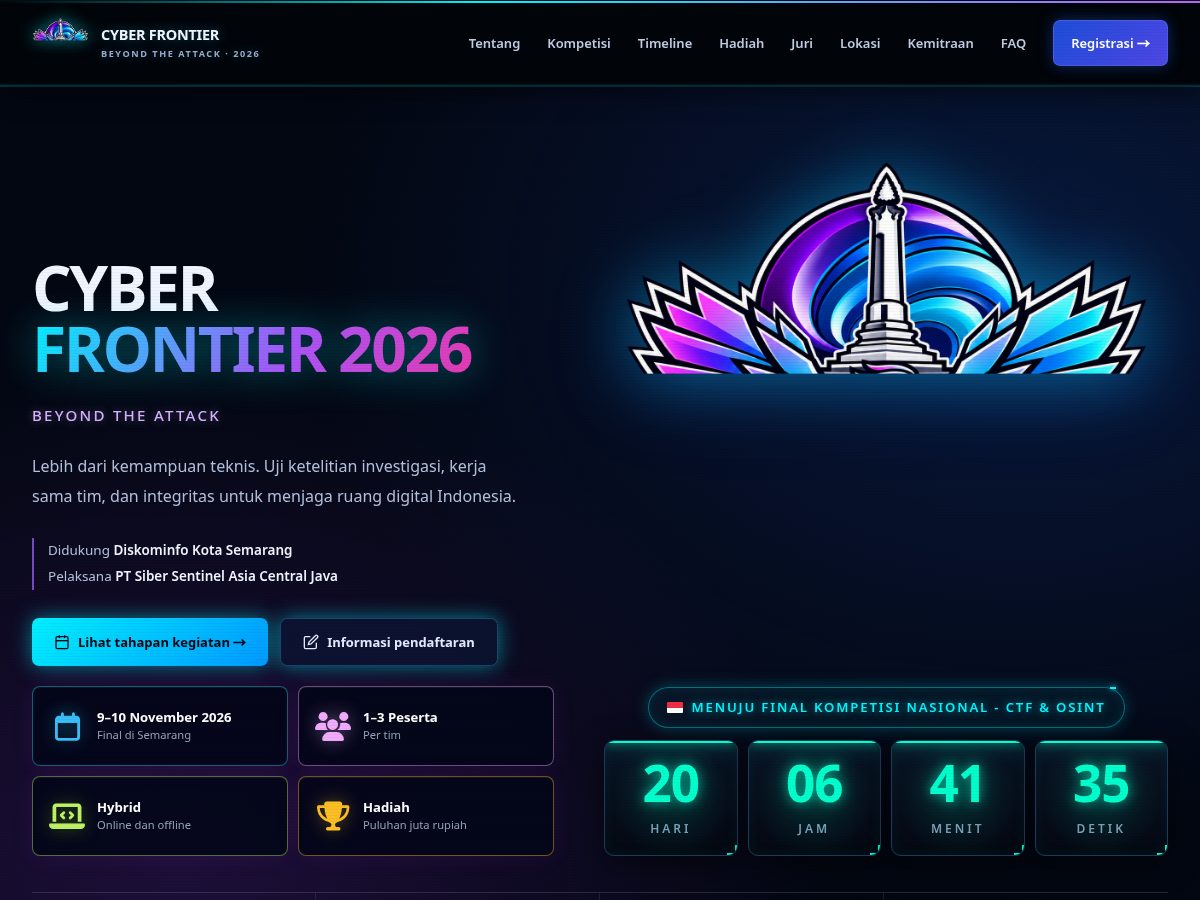Landing-page snapshot of cyberfrontiersemarang.city