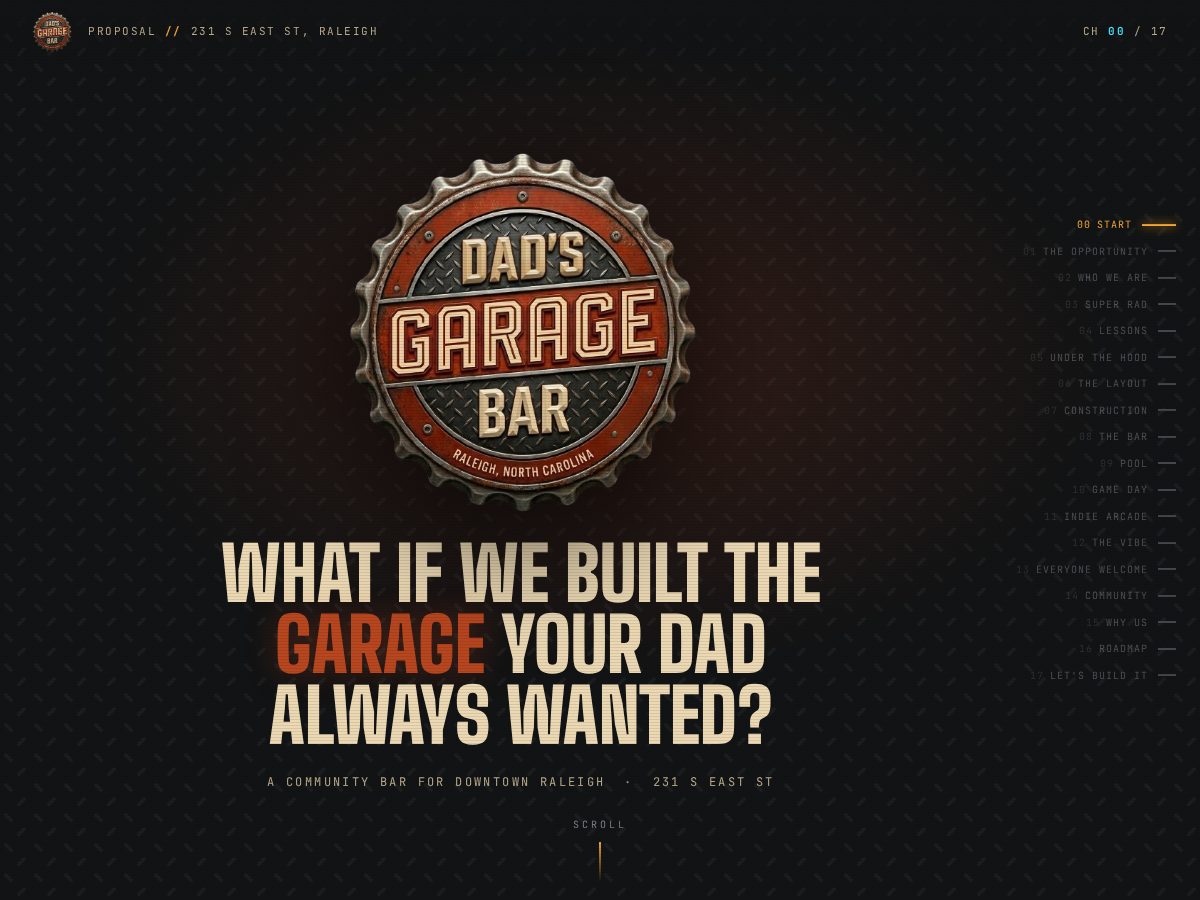 Landing-page snapshot of dadsgaragebar.com