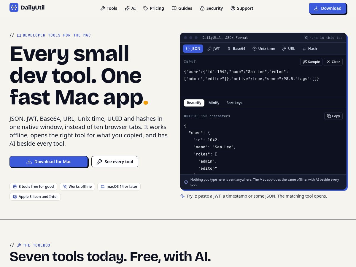 Landing-page snapshot of dailyutil.app
