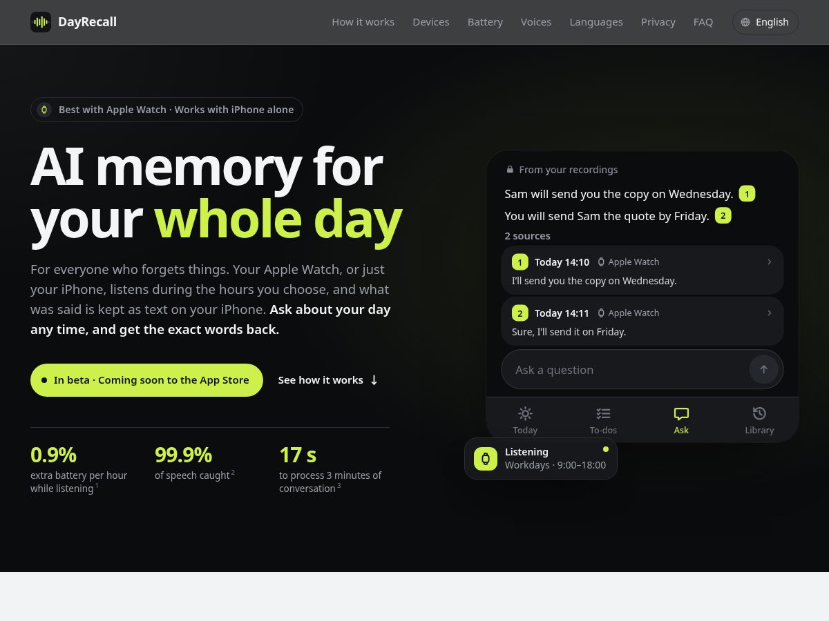 Landing-page snapshot of dayrecall.com