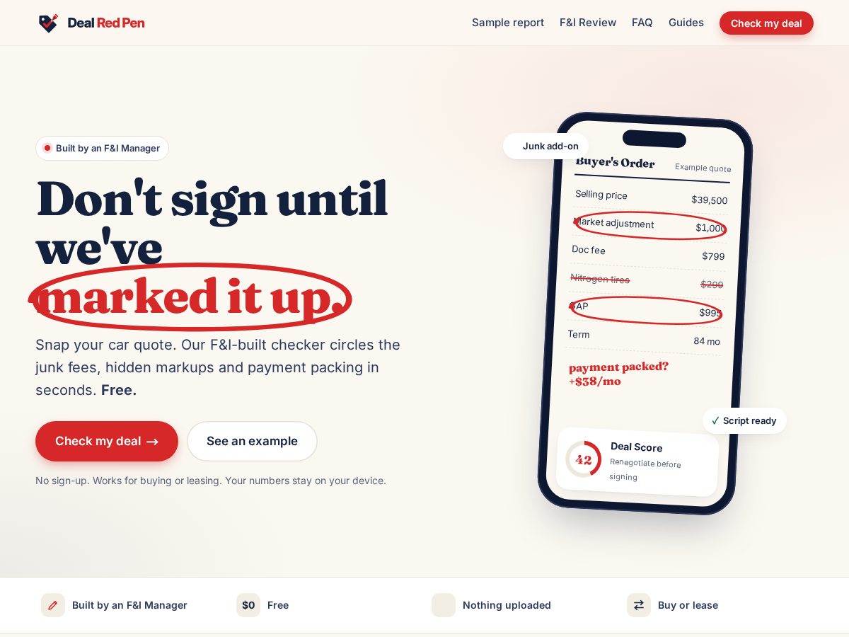 Landing-page snapshot of dealredpen.com
