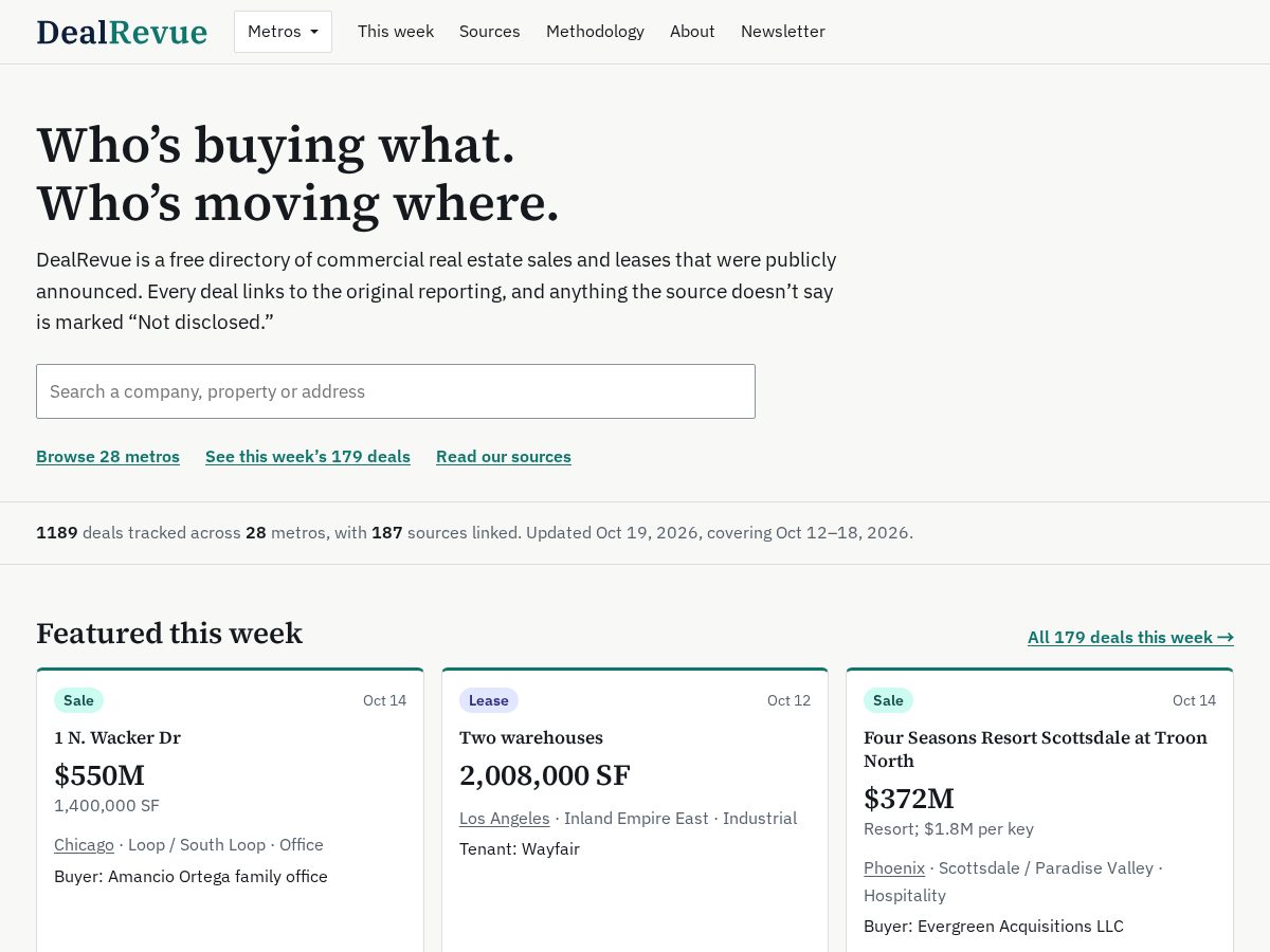 Landing-page snapshot of dealrevue.com