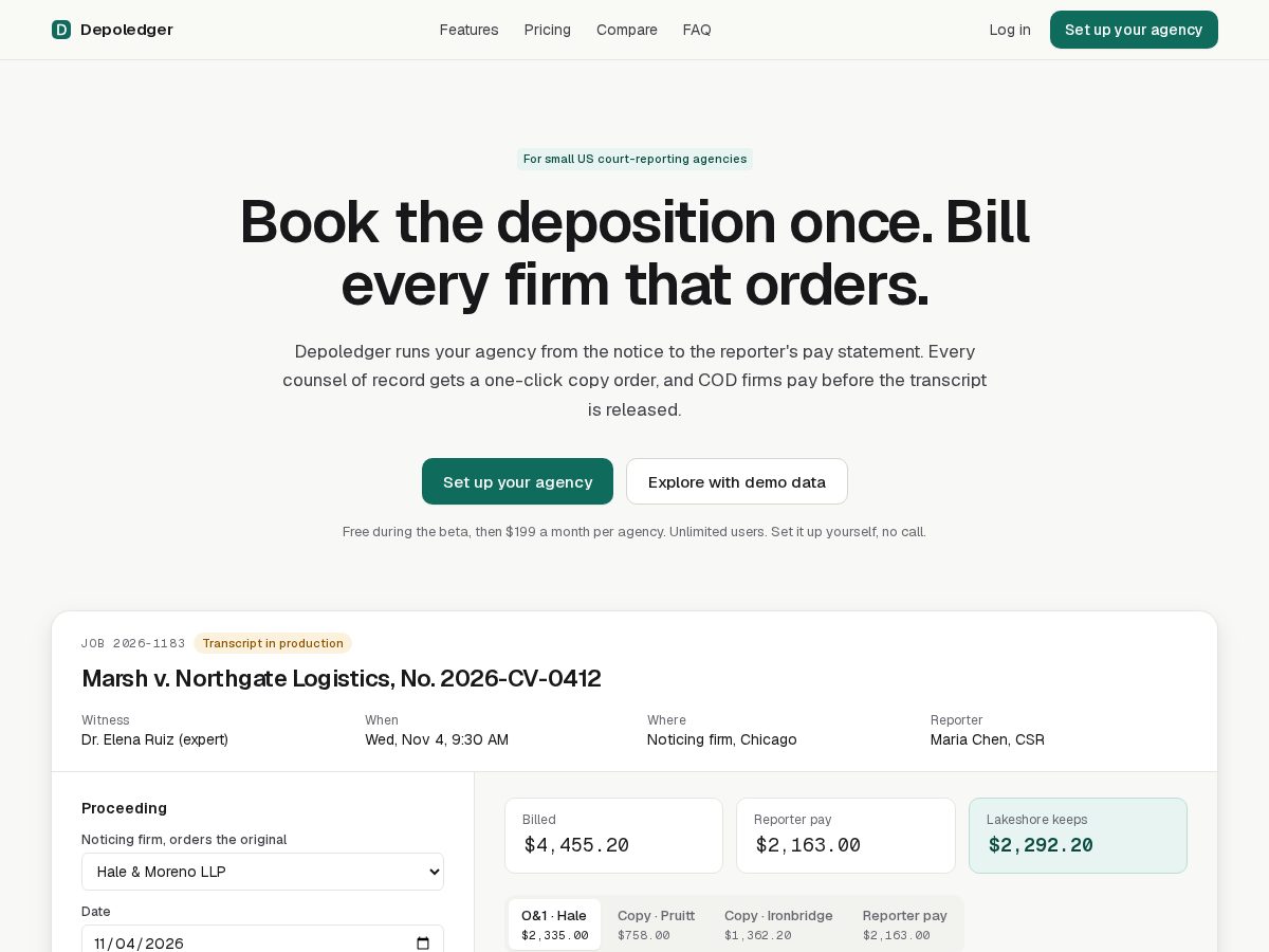 Landing-page snapshot of depoledger.com