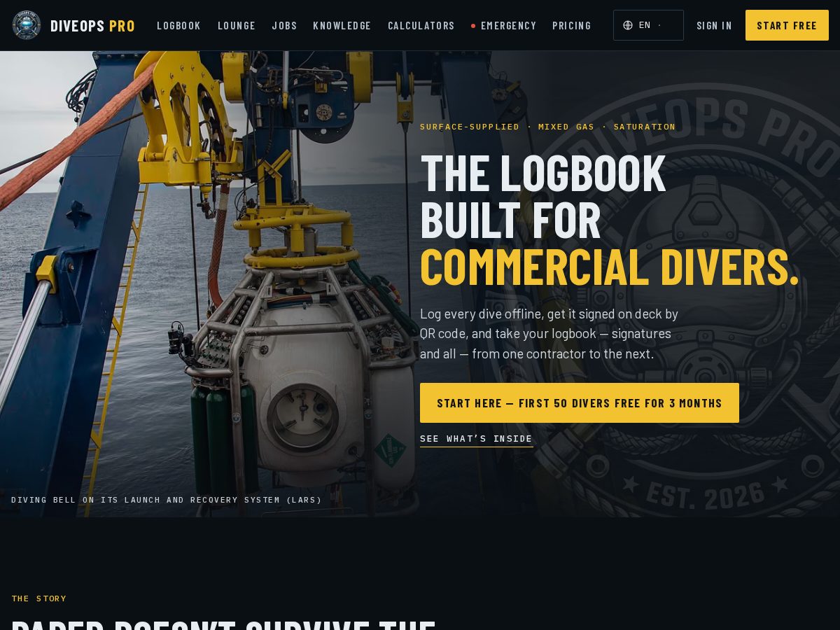 Landing-page snapshot of diveopspro.com