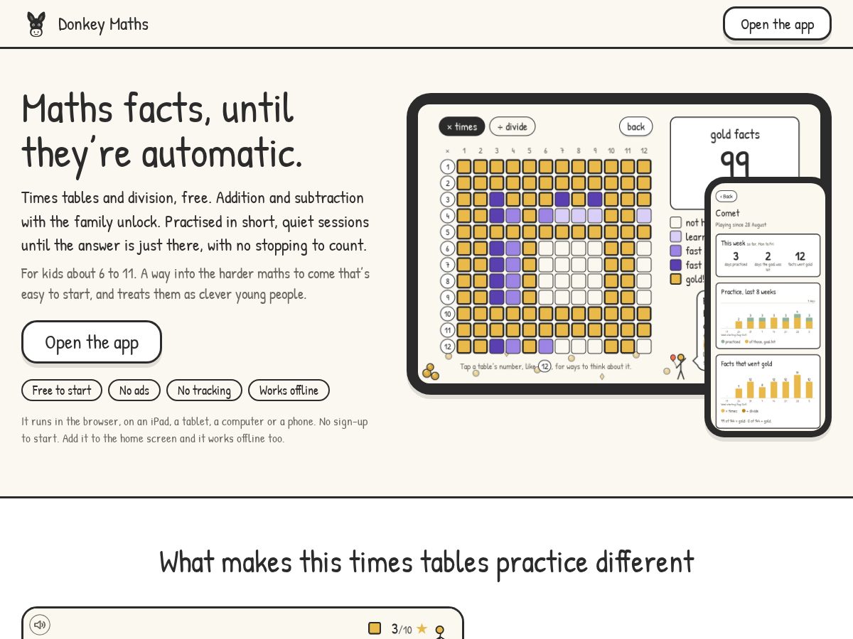 Landing-page snapshot of donkeymaths.com