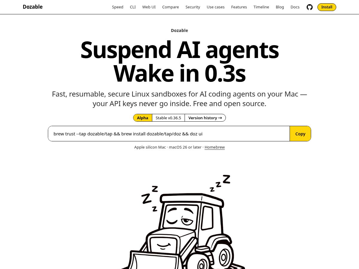 Landing-page snapshot of dozable.com
