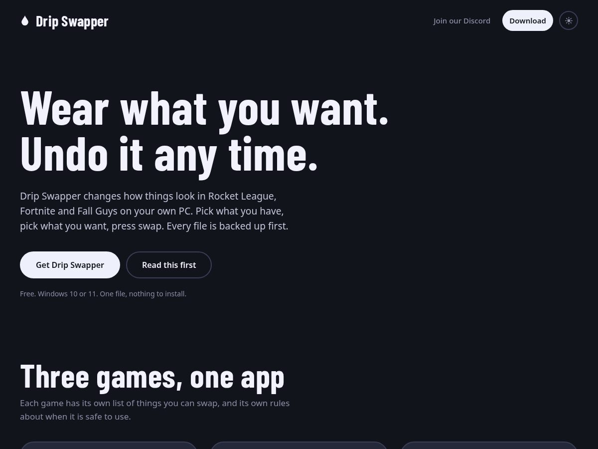 Landing-page snapshot of dripswapper.com