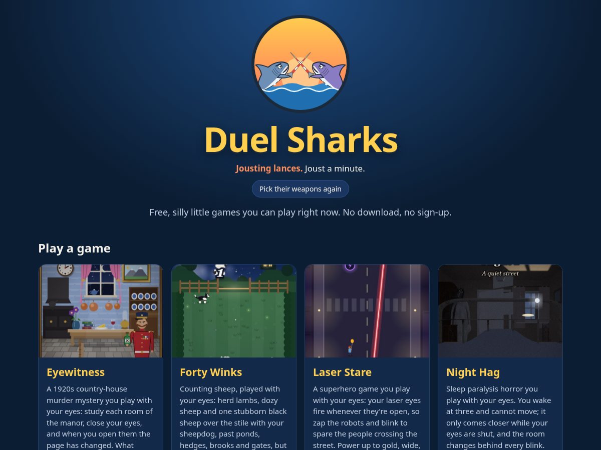 Landing-page snapshot of duelsharks.com