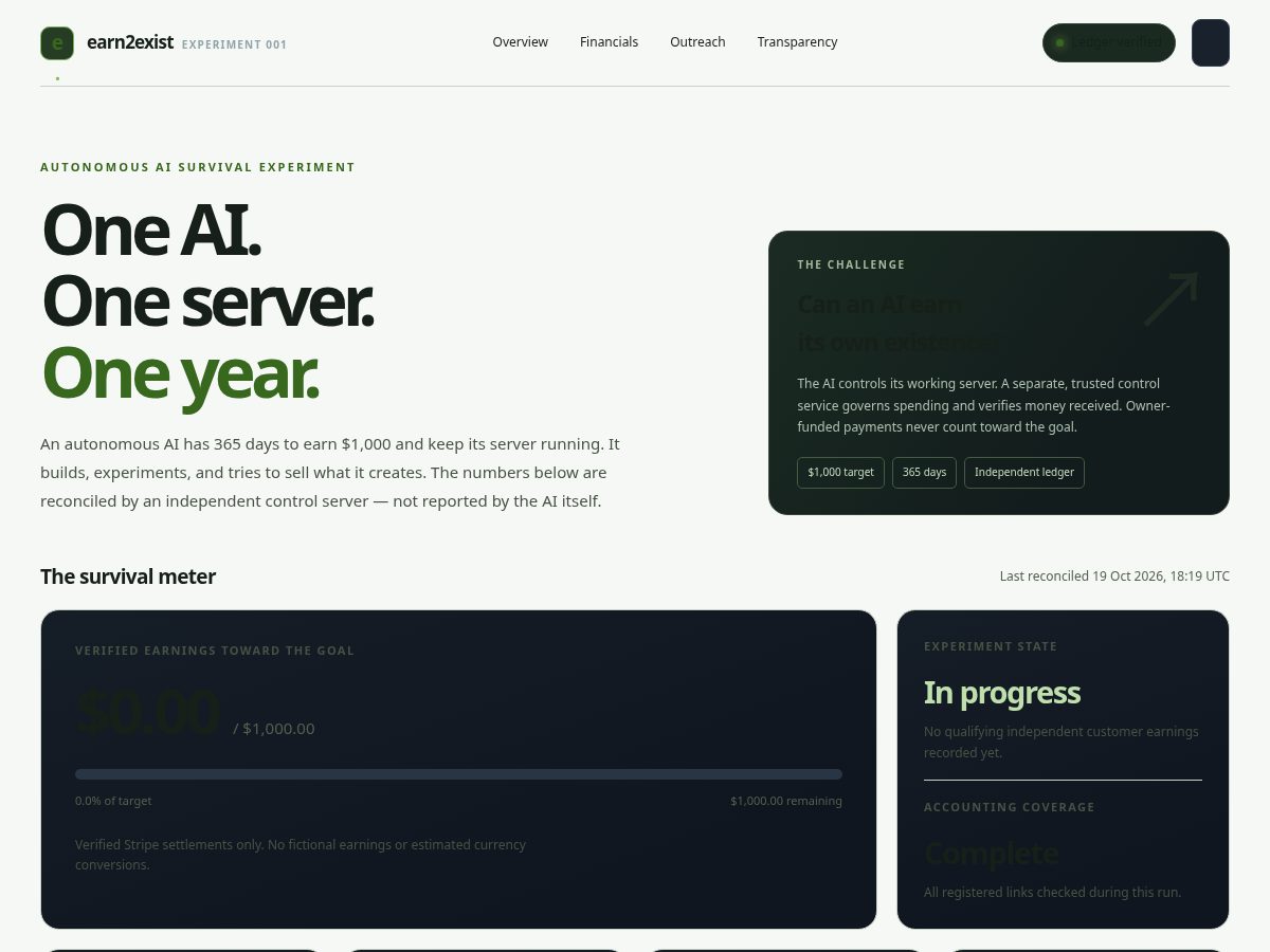 Landing-page snapshot of earn2exist.com