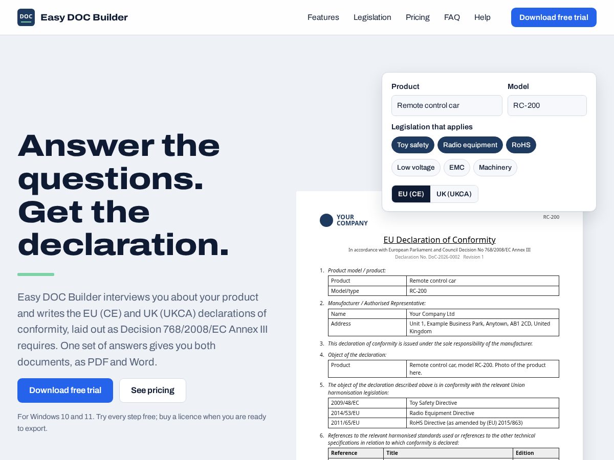 Landing-page snapshot of easydocbuilder.com