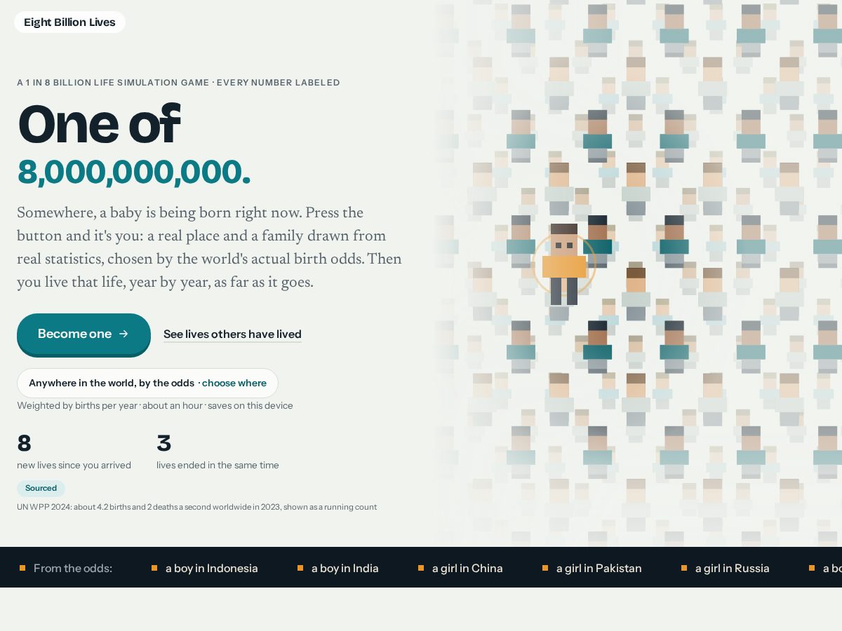 Landing-page snapshot of eightbillionlives.com