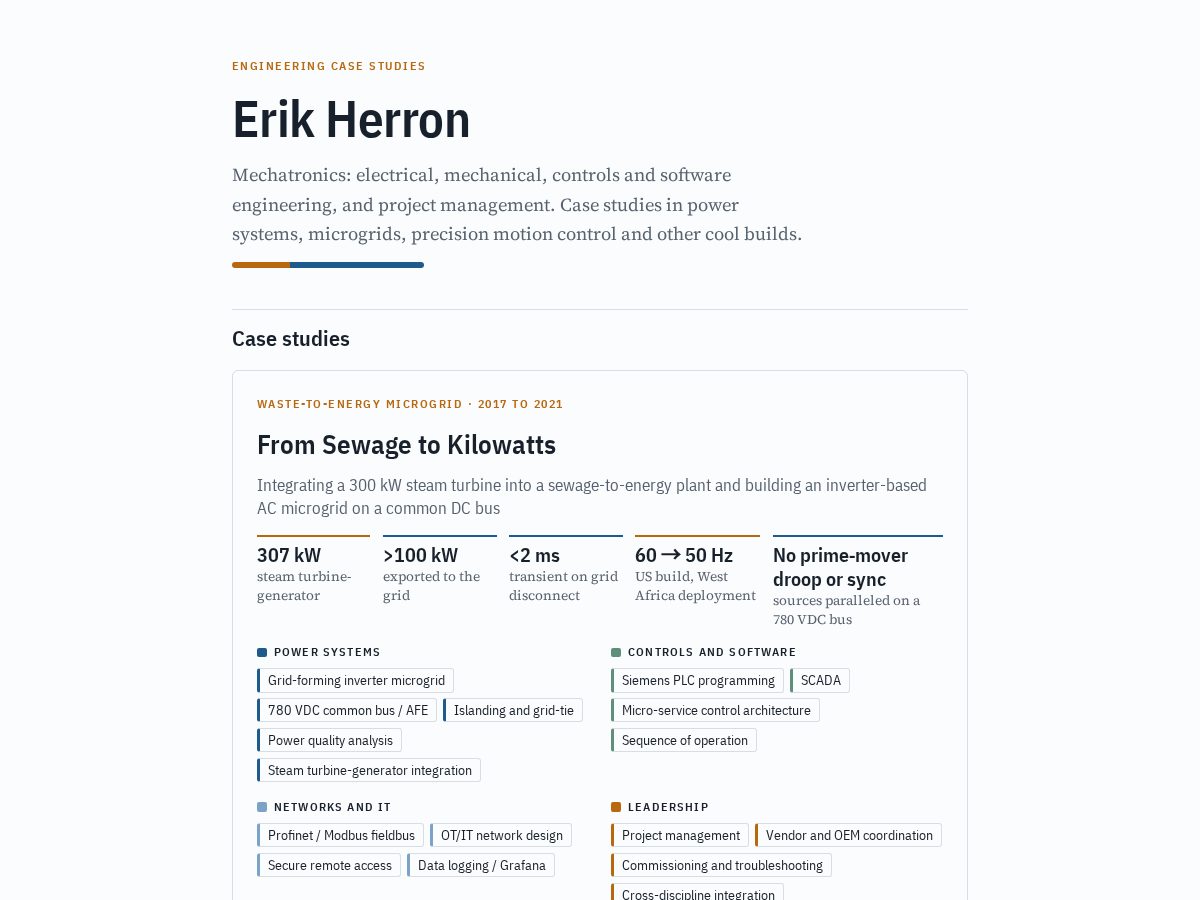 Landing-page snapshot of erikherronprojects.com