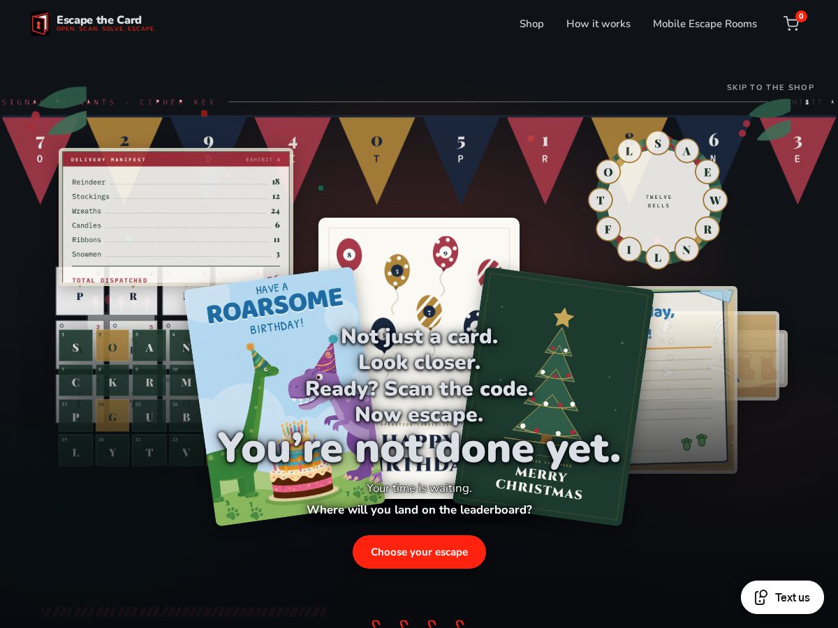 Landing-page snapshot of escapethecard.com