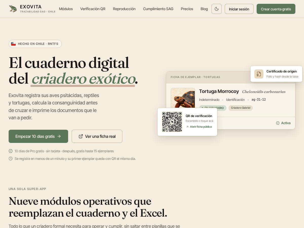 Landing-page snapshot of exovita.app