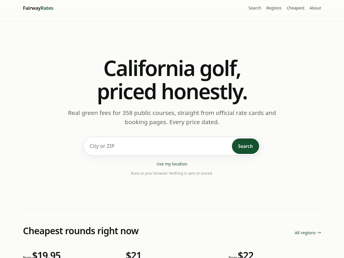 Landing-page snapshot of fairwayrates.com