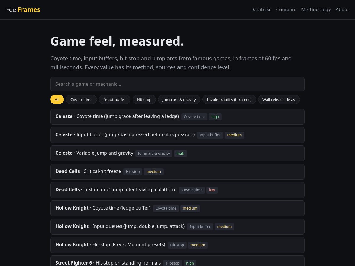 Landing-page snapshot of feelframes.dev