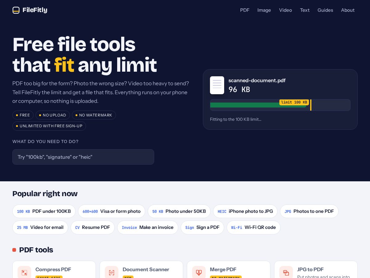 Landing-page snapshot of filefitly.com