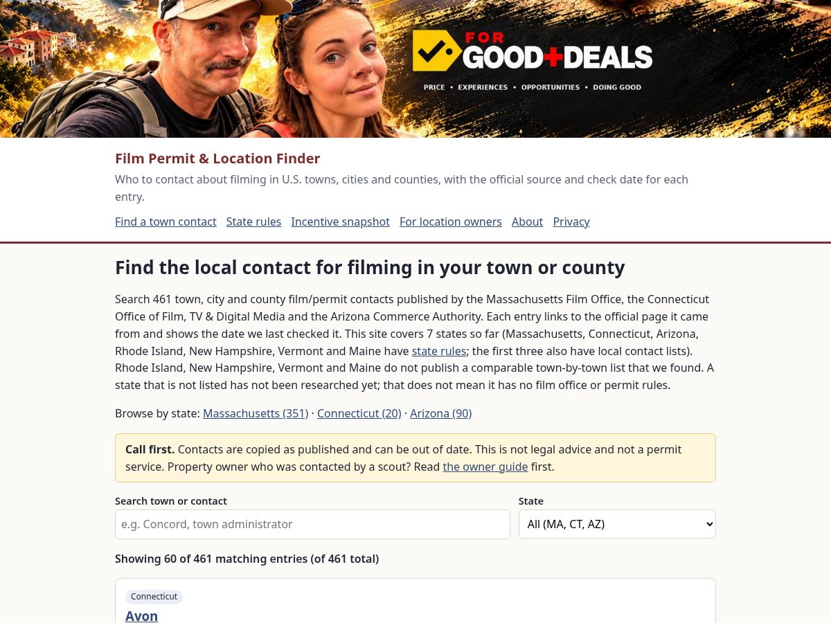 Landing-page snapshot of filmpermitfinder.com