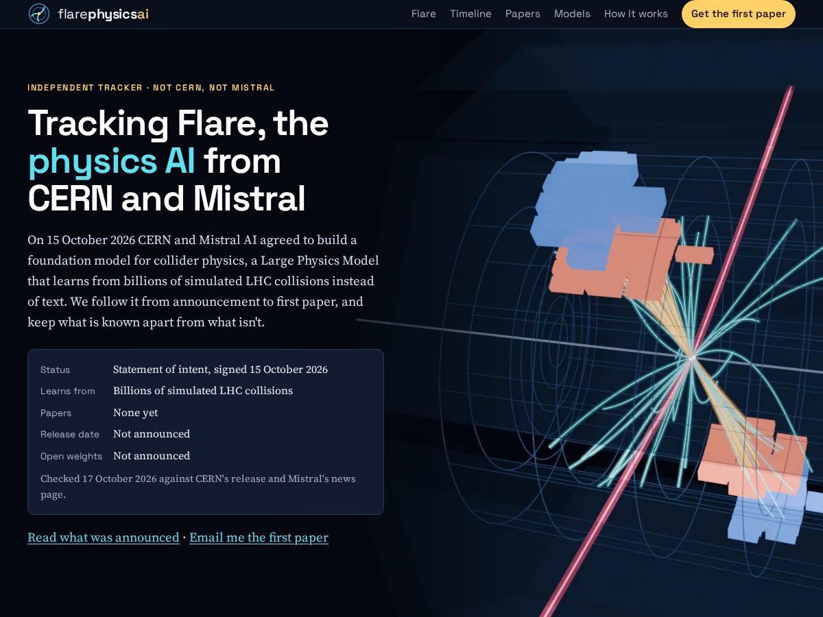 Landing-page snapshot of flarephysicsai.com