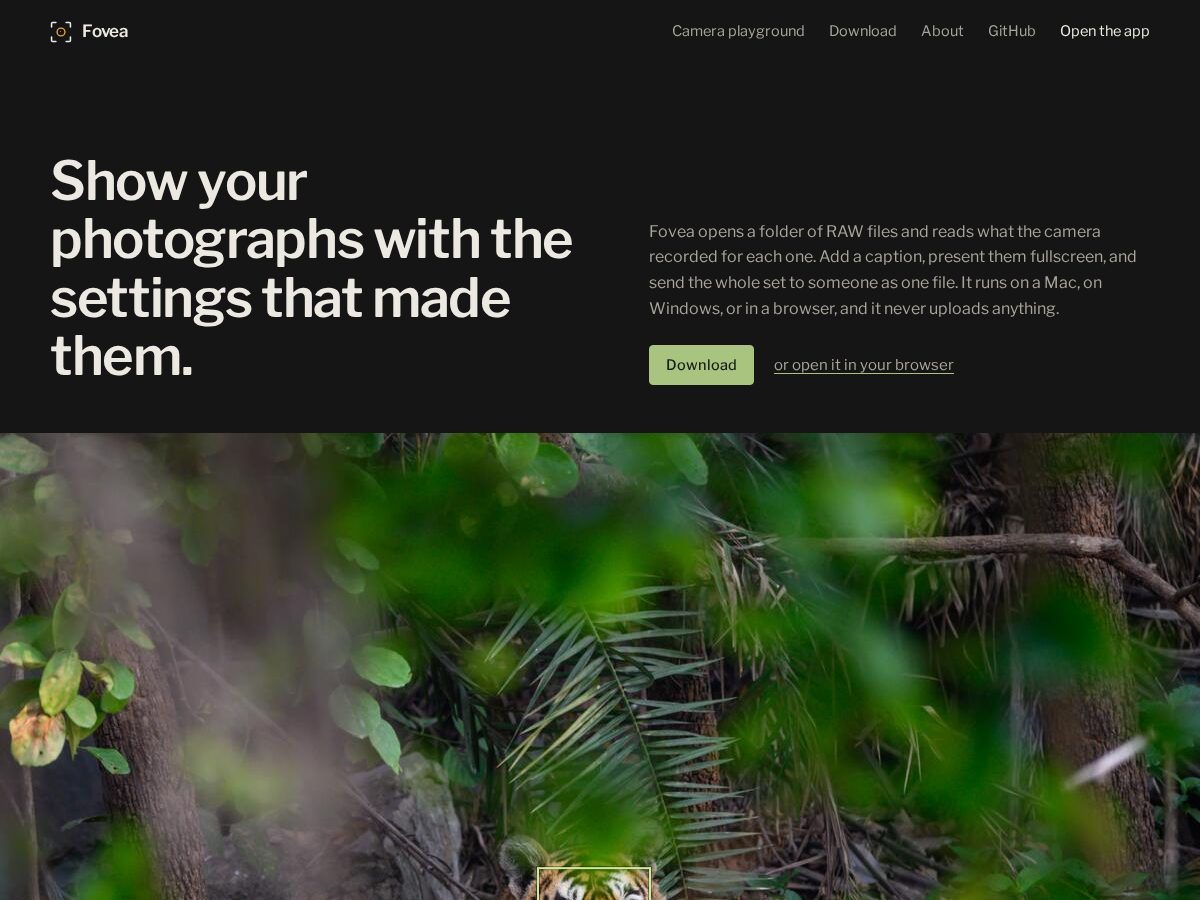 Landing-page snapshot of fovea.photos