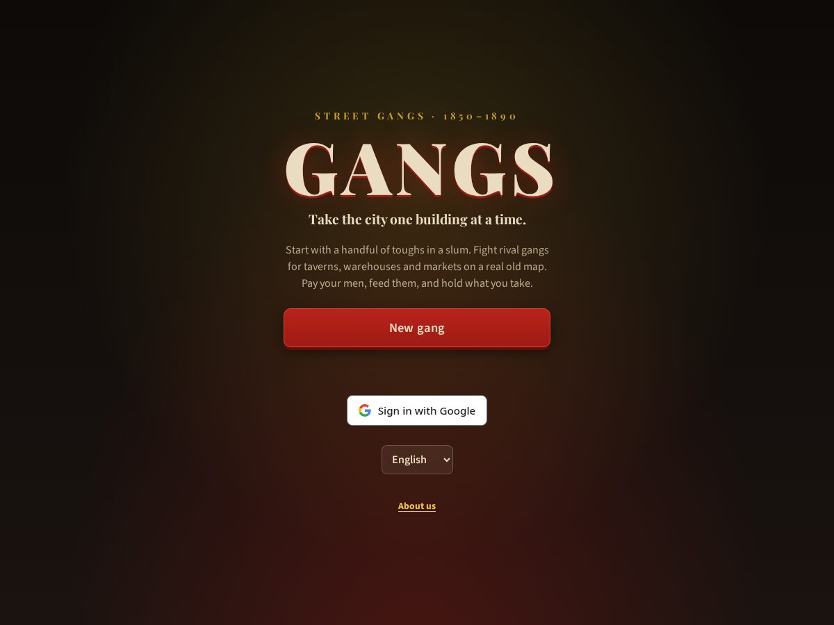 Landing-page snapshot of gangs.city