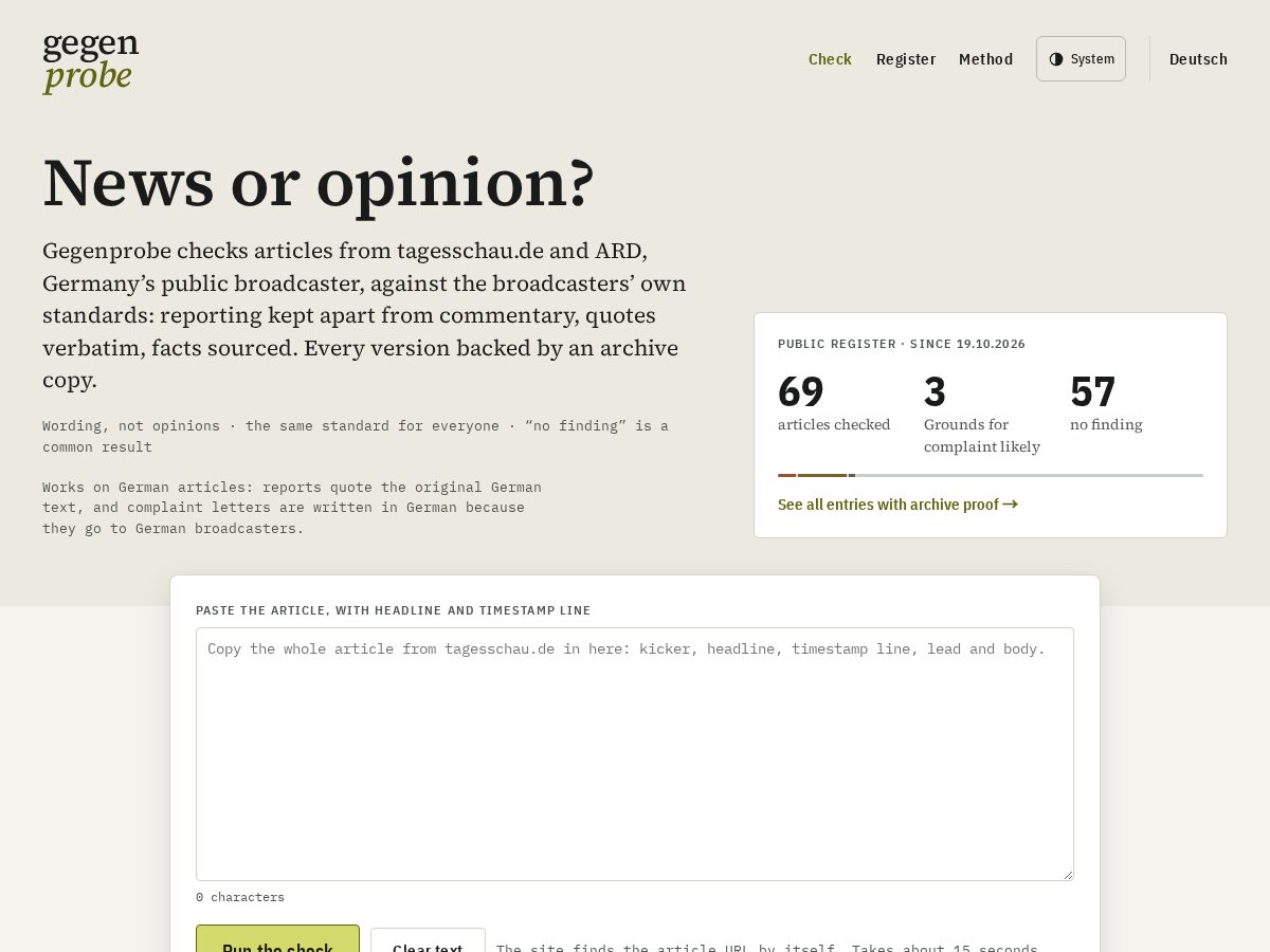 Landing-page snapshot of gegenprobe.org