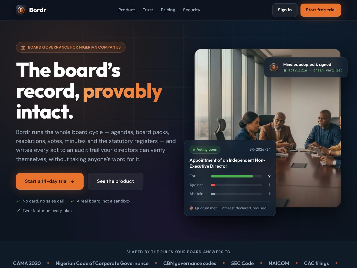 Landing-page snapshot of getbordr.com
