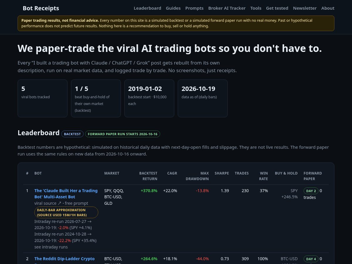 Landing-page snapshot of getbotreceipts.com
