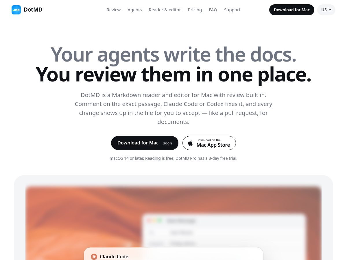 Landing-page snapshot of getdotmd.com