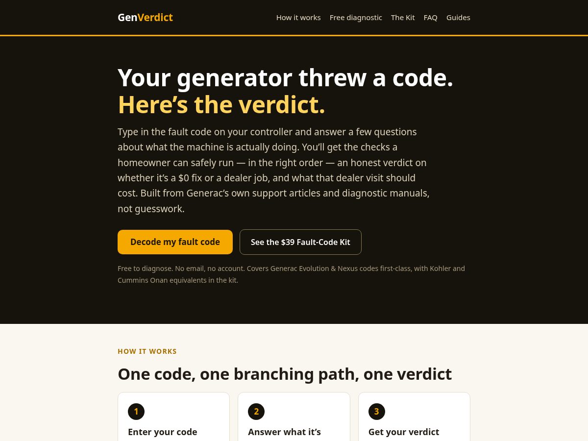 Landing-page snapshot of getgenverdict.com