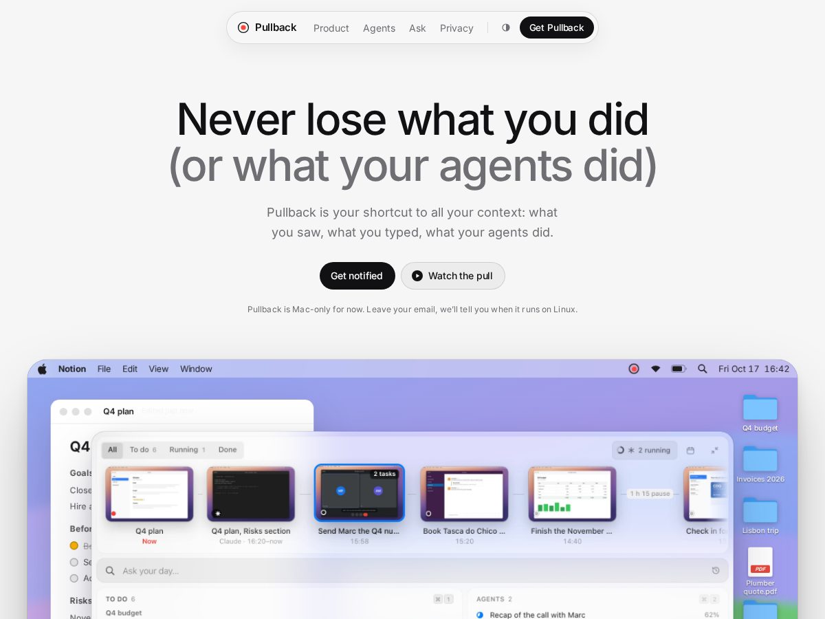 Landing-page snapshot of getpullback.com