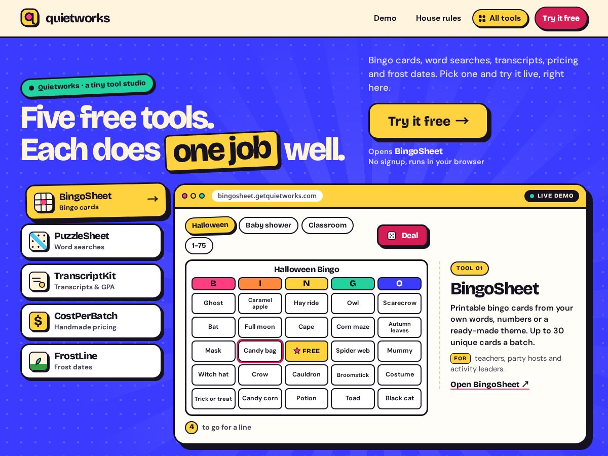 Landing-page snapshot of getquietworks.com