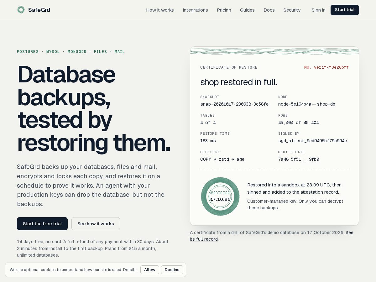Landing-page snapshot of getsafegrd.com