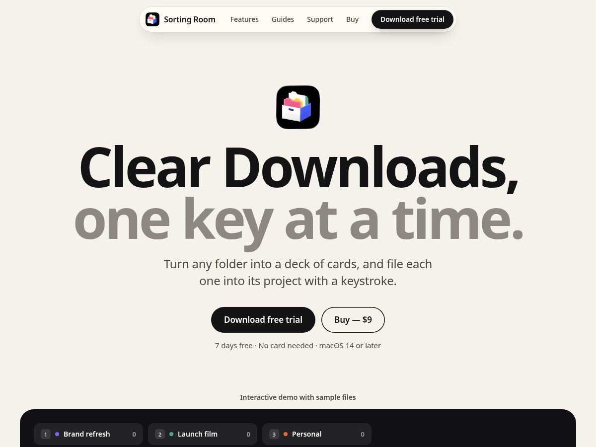 Landing-page snapshot of getsortingroom.com