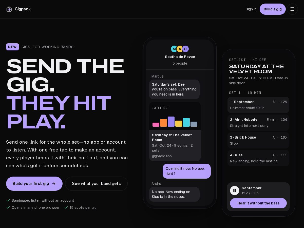 Landing-page snapshot of gigpack.app
