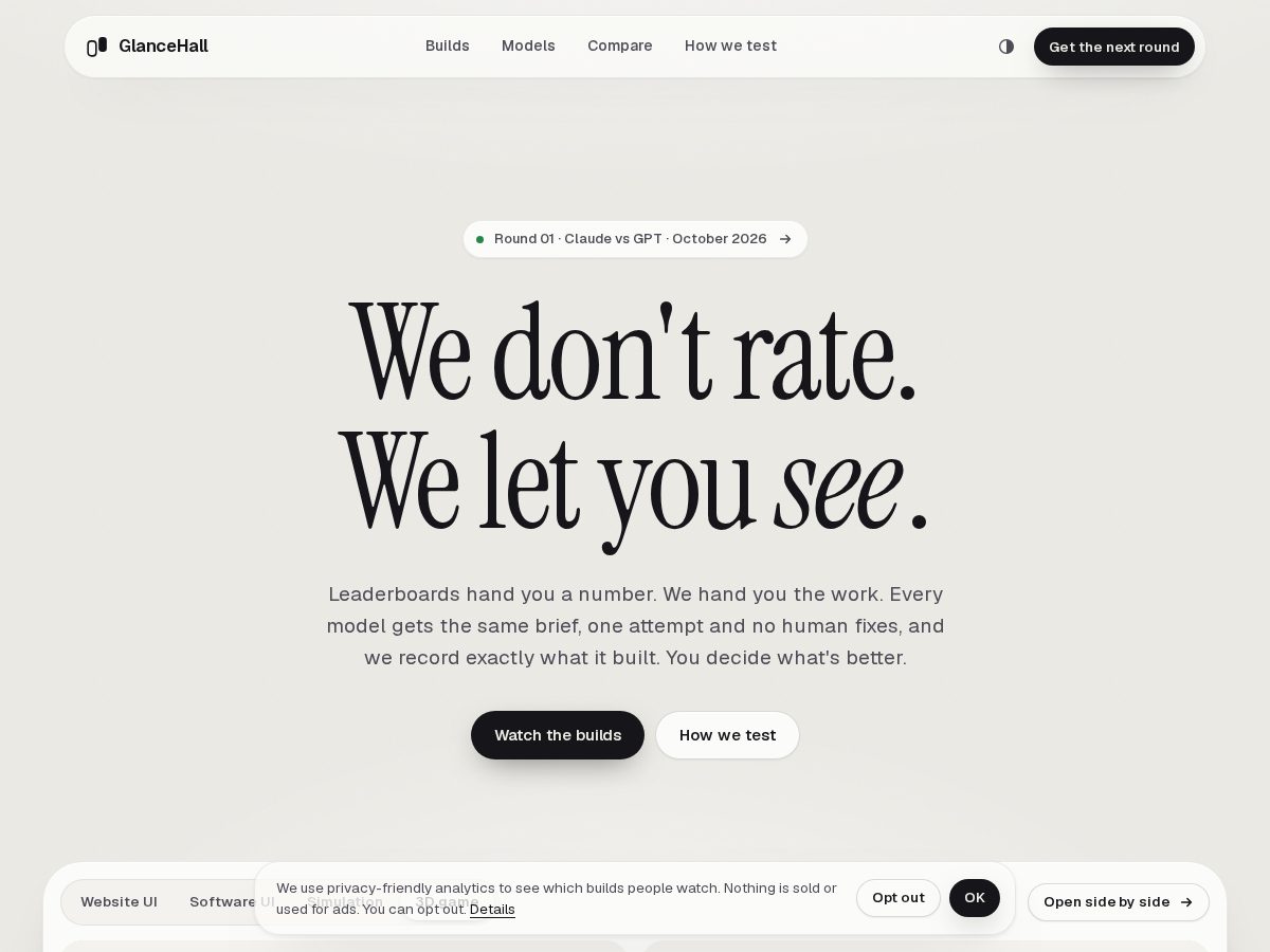 Landing-page snapshot of glancehall.com