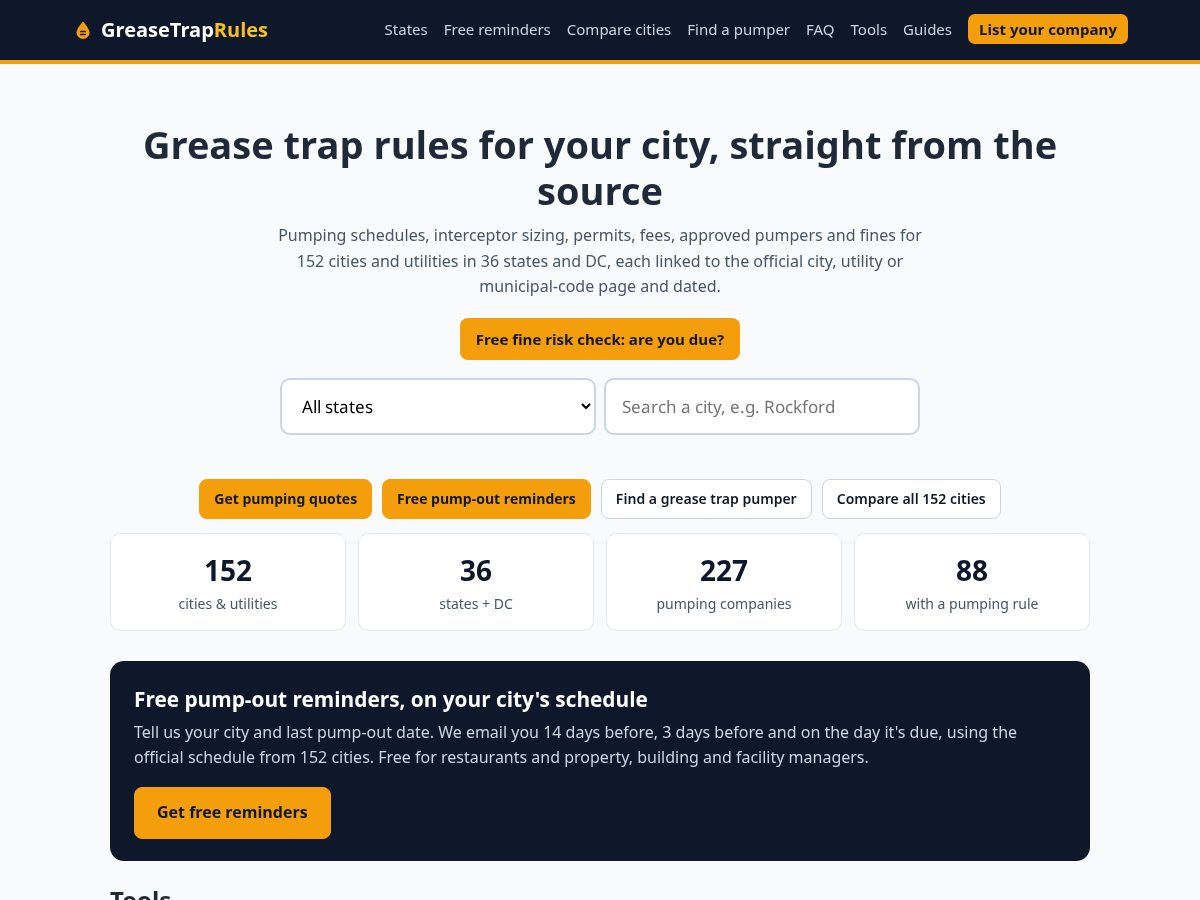 Landing-page snapshot of greasetraprules.com