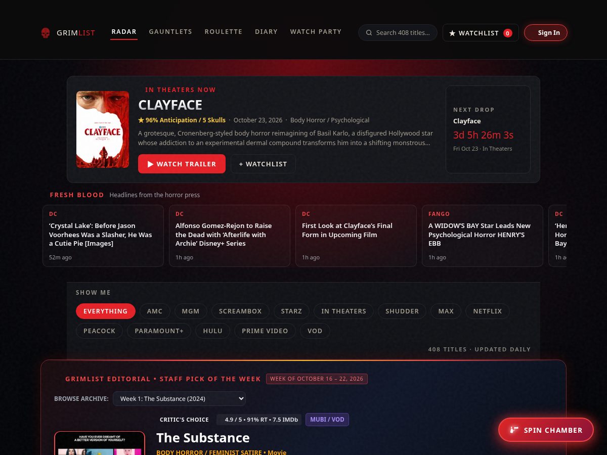 Landing-page snapshot of grimlist.com