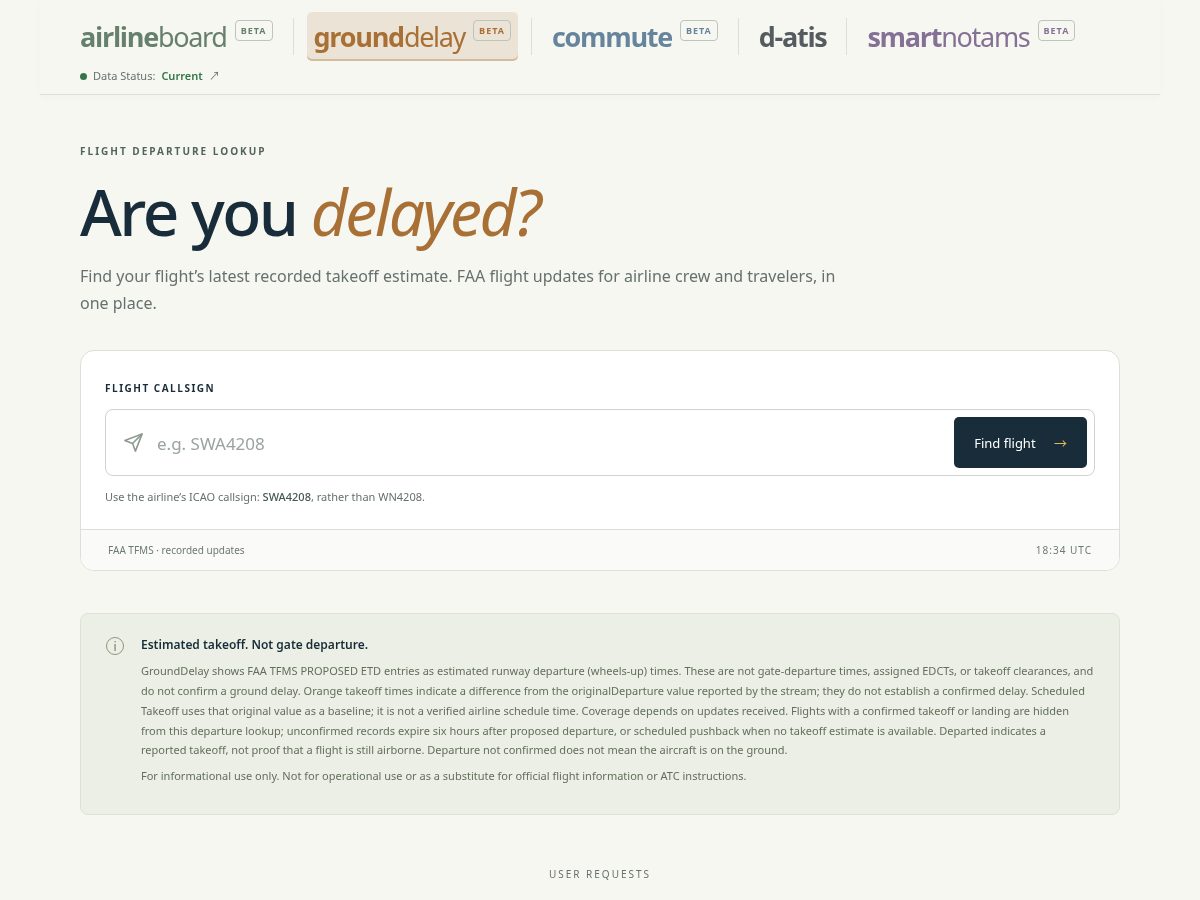 Landing-page snapshot of grounddelay.com