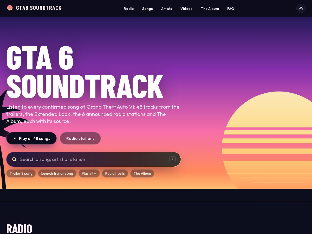 Landing-page snapshot of gta6soundtrack.com