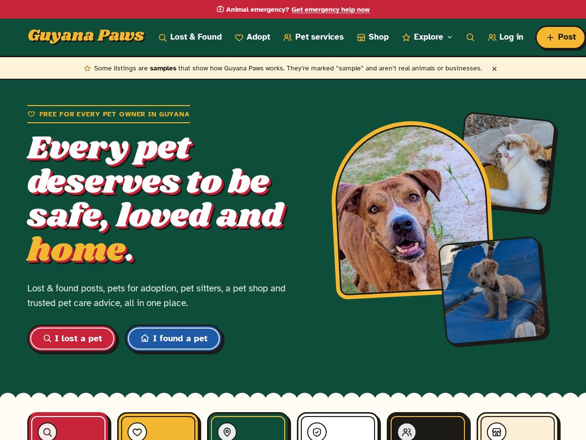 Landing-page snapshot of guyanapaws.com