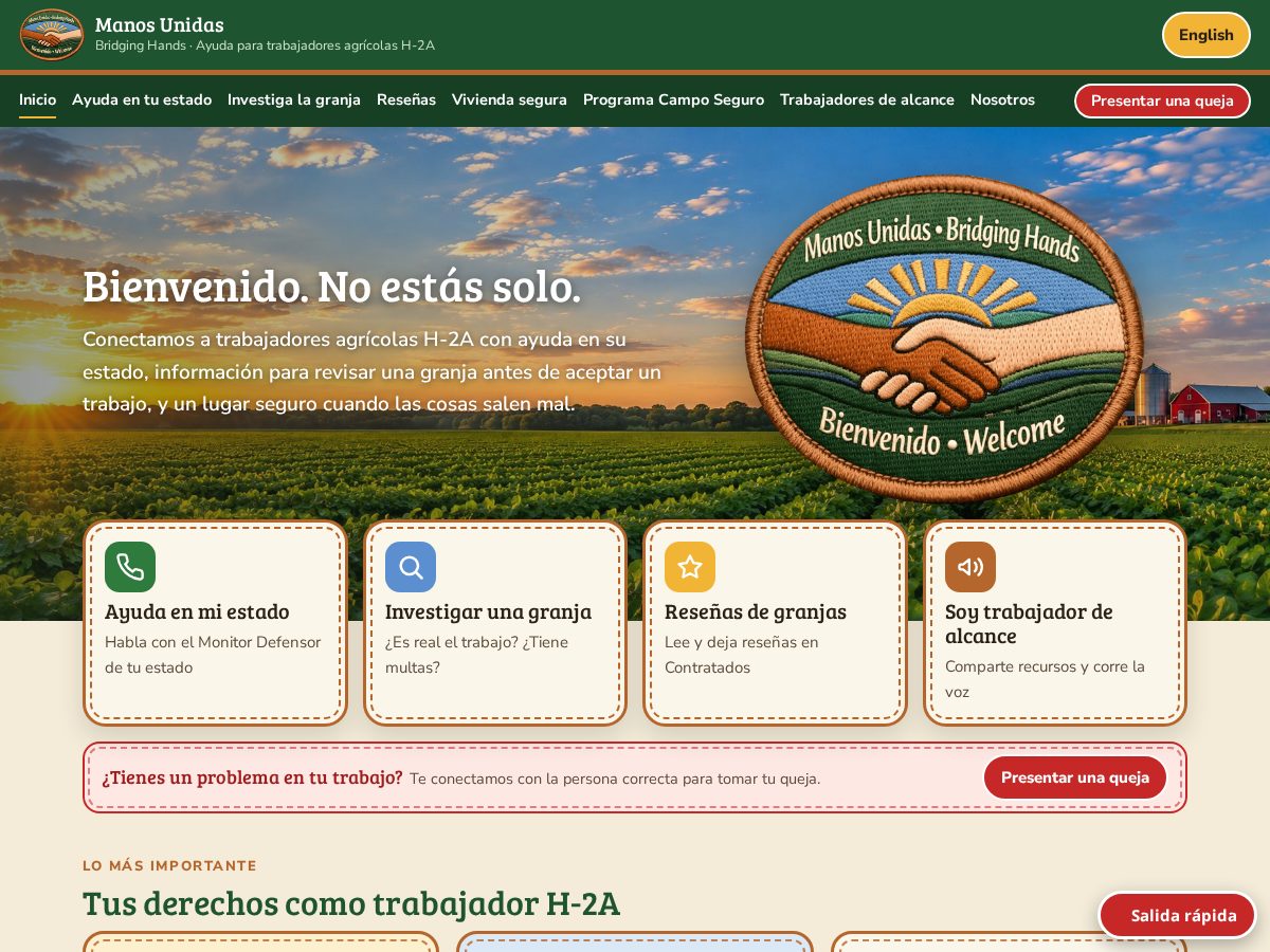 Landing-page snapshot of h2amanosunidas.org