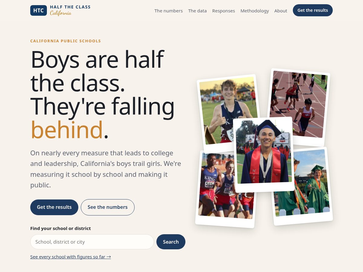 Landing-page snapshot of halftheclass.com