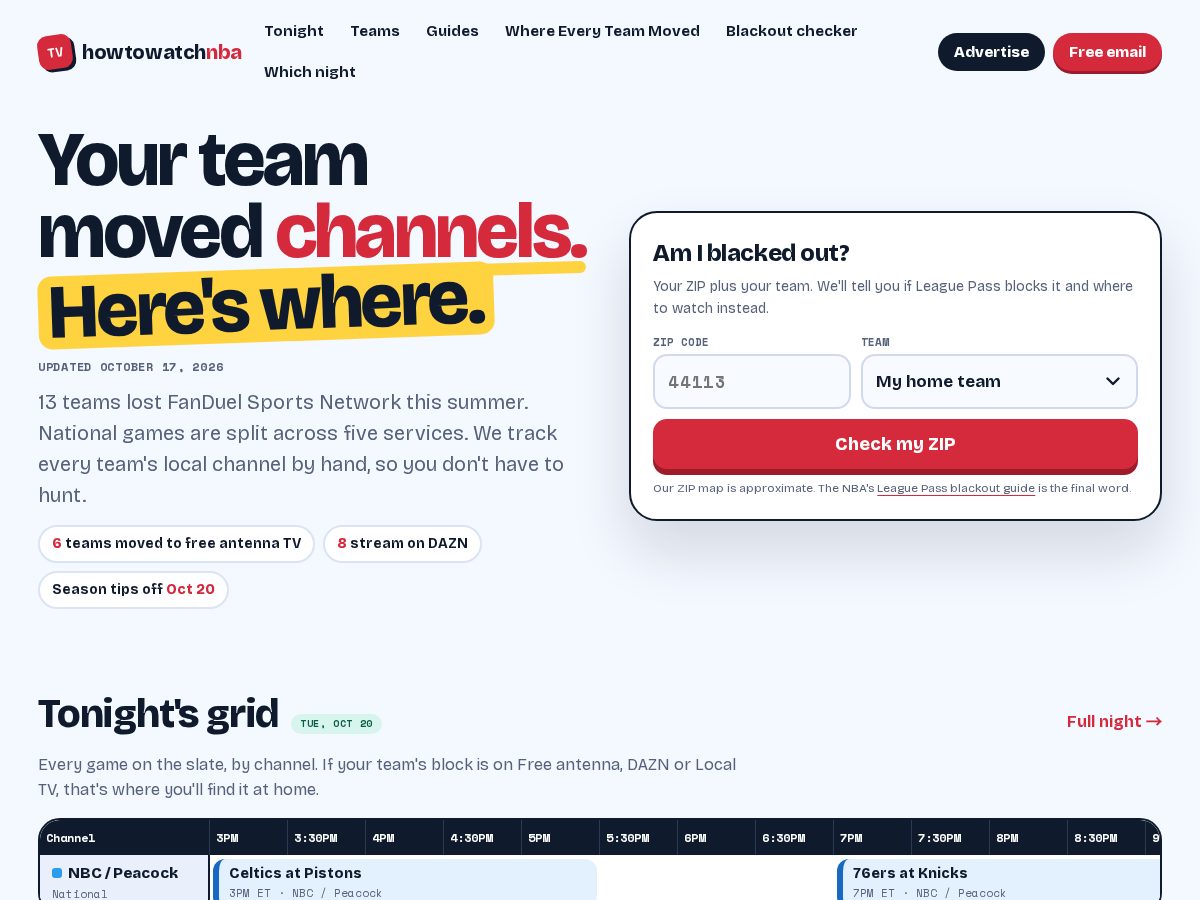 Landing-page snapshot of howtowatchnba.com
