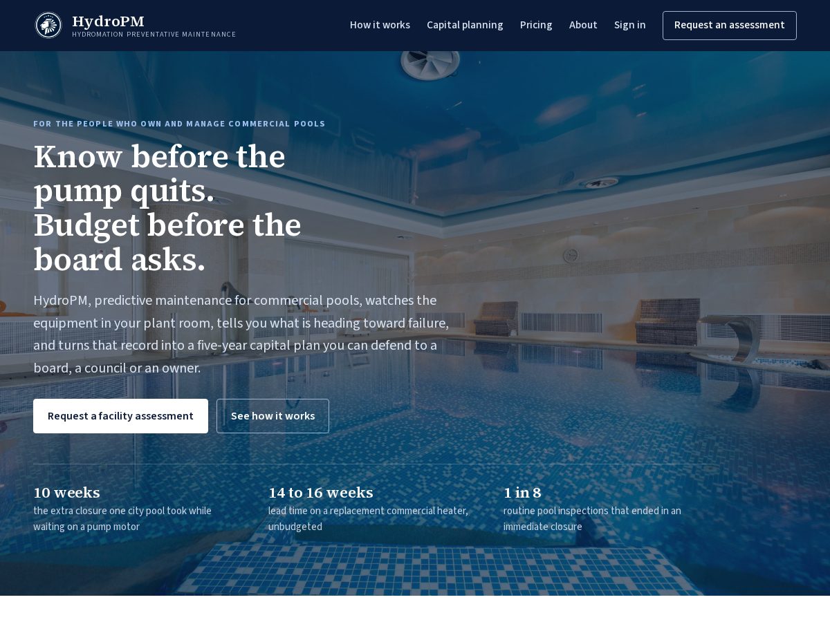 Landing-page snapshot of hydropm.com