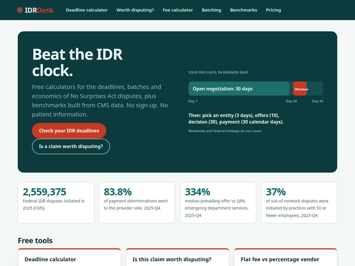 Landing-page snapshot of idrdesk.com